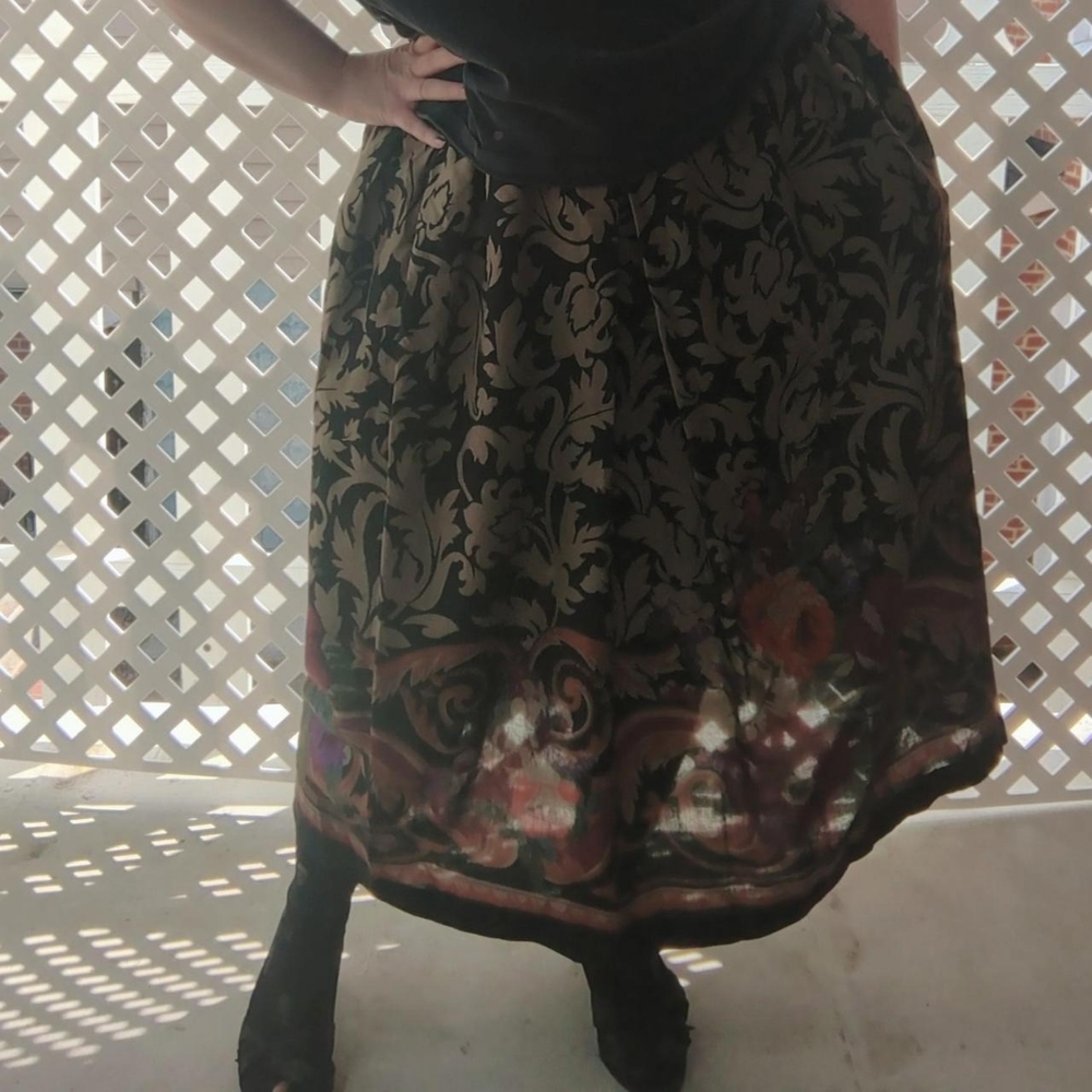 Vintage 80's Ms. Russ Black, Brown, Purple, & Orange Floral Maxi Skirt